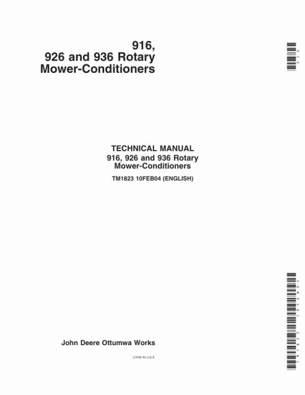 John Deere 916, 926, 936 Rotary Mower Conditioners Service Repair Manual (TM1823)