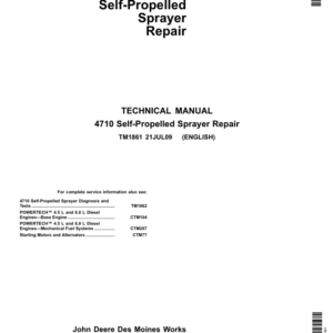 John Deere 4710 Self-Propelled Sprayer Service Repair Manual (TM1861 & TM1862)