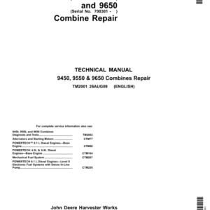 John Deere 9450, 9550, 9650 Combines Service Repair Manual
