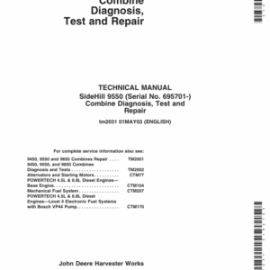John Deere 9550 Sidehill Combine Service Repair Manual (TM1832 & TM2031)