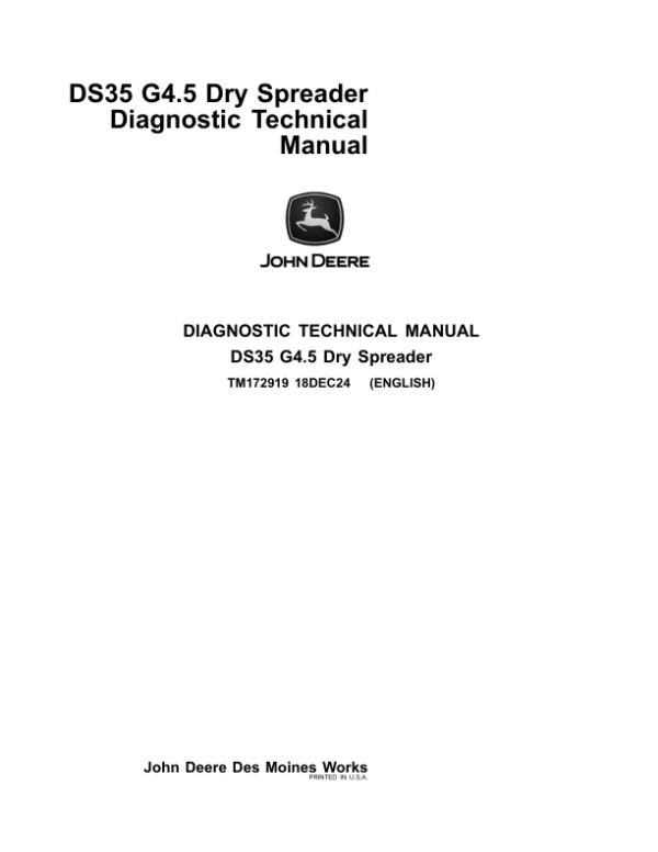 John Deere DS35 G4.5 Dry Spreader Diagnostic Service Repair Manual (TM172919)