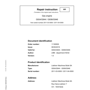 Liebherr G934, G936, G944, G946 Gas Engine Service Repair Manual