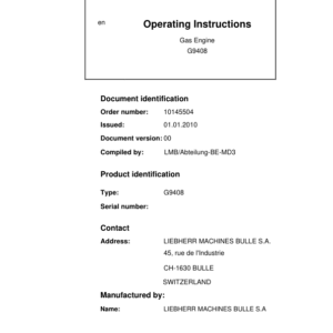 Liebherr G9408 Gas Engine Operating Manual