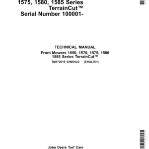 John Deere 1550, 1570, 1575, 1580, 1585 Series Front Mowers TerrainCut Service Repair Manual