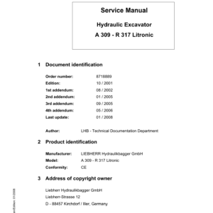 Liebherr A311 Litronic Excavator Operators Service Repair Manual