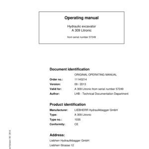 Liebherr A309 Litronic Excavator Operators Service Repair Manual - Image 3