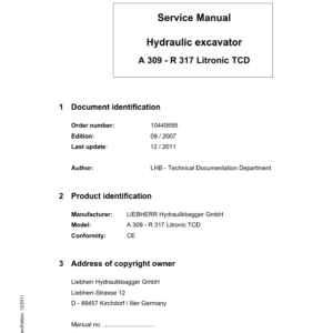 Liebherr R313 Litronic Excavator Operators Service Repair Manual - Image 2