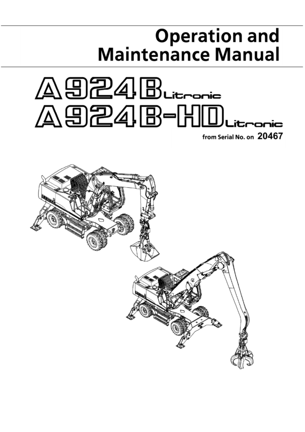Liebherr A924 B, A924 B HD Litronic Excavator Operators Service Repair Manual