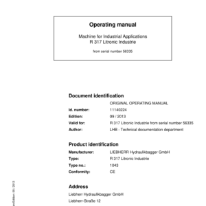 Liebherr R317 Litronic Excavator Operators Service Repair Manual