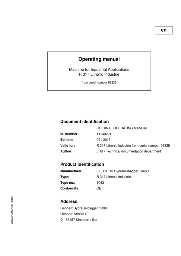 Liebherr R317 Litronic Excavator Operators Service Repair Manual