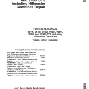 John Deere 9540i CTS, 9560i CTS, 9580i CTS, 9640i CTS, 9660i CTS, 9680i CTS, 9780i CTS Combines Repair Manual