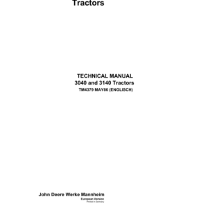 John Deere 3040, 3140 Tractors Repair Technical Manual (TM4379)