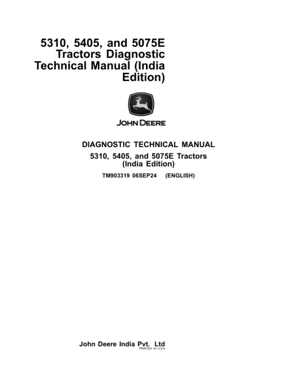 John Deere 5310, 5405, 5075E (TREM IV) Repair Technical Manual (India - Built from 2021)