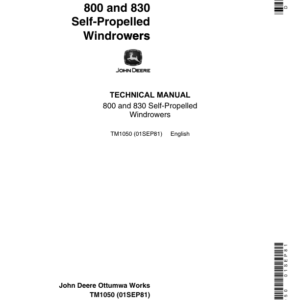 John Deere 800, 830 Self Propelled Windrowers Repair Technical Manual (TM1050) - Image 1