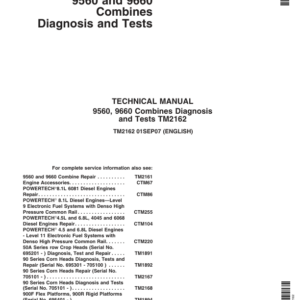 John Deere 9560, 9560 SH, 9660 Combines Repair Technical Manual (TM2161 & TM2162) - Image 2