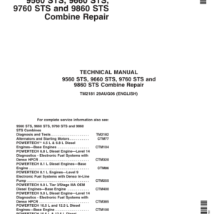 John Deere 9560 STS , 9660 STS , 9760 STS, 9860 STS Combines Repair Technical Manual (TM2181 & TM2182) - Image 2