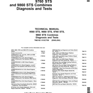 John Deere 9560 STS , 9660 STS , 9760 STS, 9860 STS Combines Repair Technical Manual (TM2181 & TM2182)