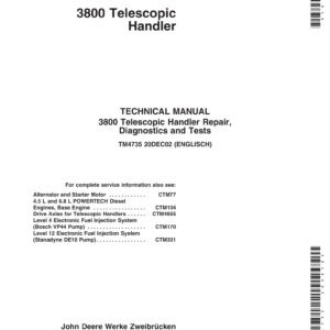 John Deere 3816 Telescopic Handlers Repair Technical Manual (TM4735)