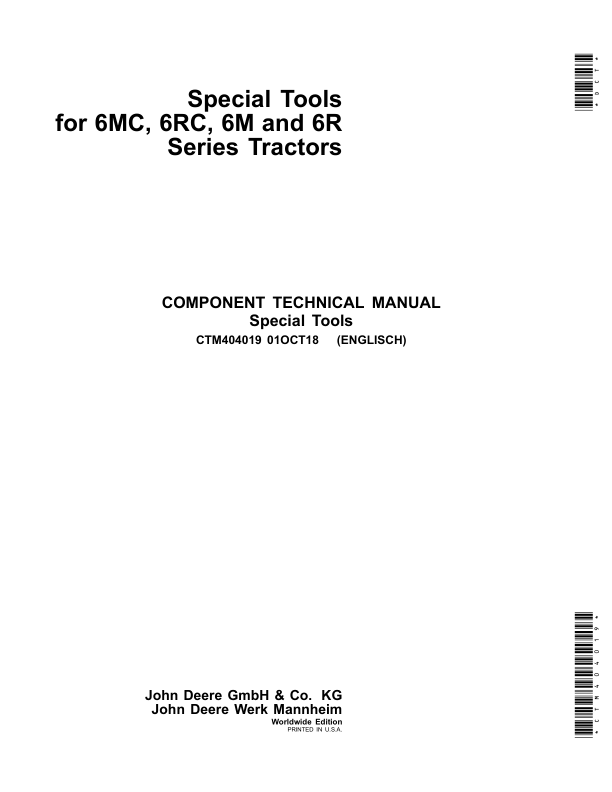 John Deere Special Tools for 6MC, 6RC, 6M, 6R Series Tractor Component Technical Manual (CTM404019)