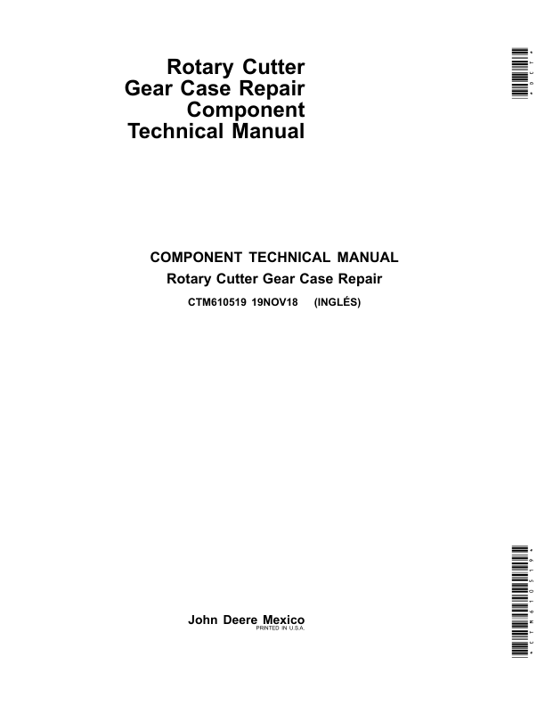 John Deere Rotary Cutter Gear Case Repair Component Technical Manual (CTM610519)