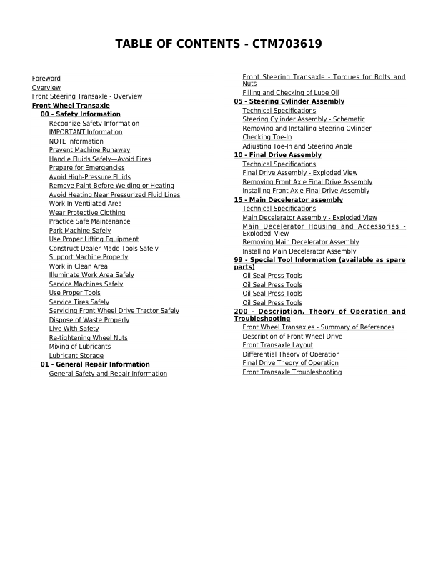 John Deere Tandem 3B Front Steering Transaxle Component Technical Manual (CTM703619)