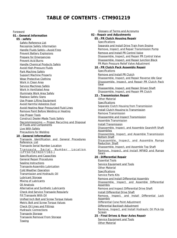 John Deere PowrReverser Transmission Component Technical Manual (CTM901219)