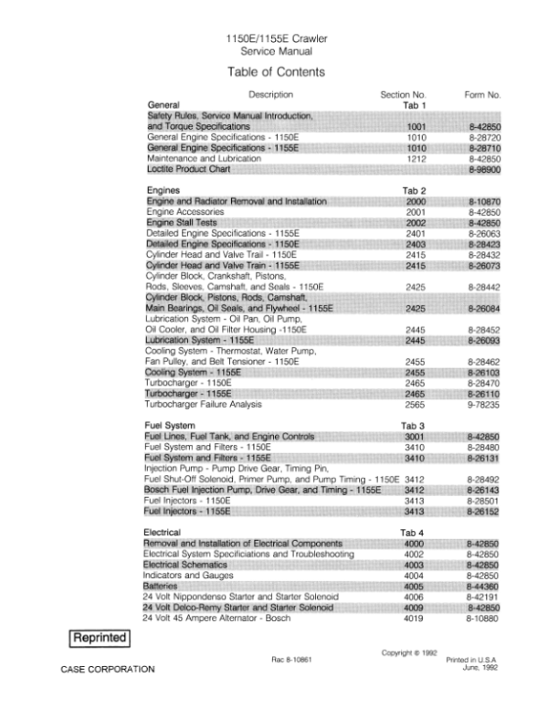 Case 1150E, 1155E Crawler Dozer Service Repair Manual