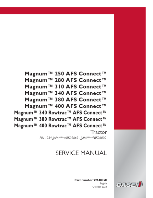 Case 340, 380, 400 Magnum (Rowtrac) AFS Connect Service Repair Manual
