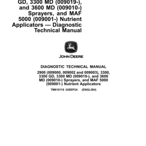 John Deere 3300, 3300 GD, 3300 MD, 3600 MD Sprayers, MAF 5000 Nutrient Applicator Service Repair Manual