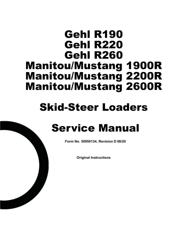 Mustang Manitou 1900R, 2200R, 2600R Skid Steer Loader Service Repair Manual