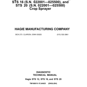 John Deere Hagie STS10, STS12, STS14, STS20 Self-Propelled Sprayers Service Repair Manual - Image 2