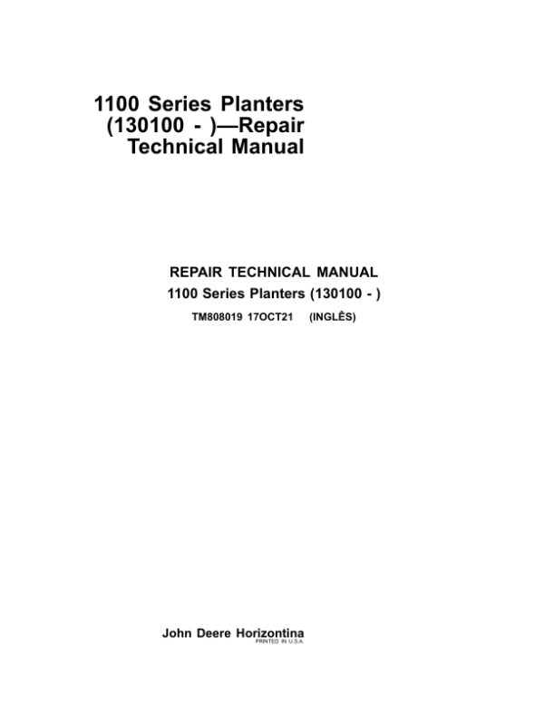 John Deere 1107, 1109, 1111, 1113 Planter Service Repair Manual