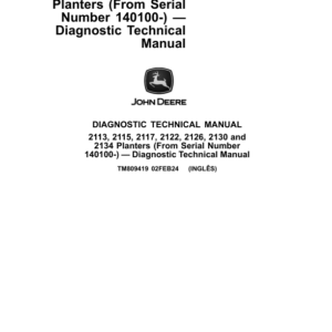 John Deere 2109, 2111, 2113, 2115, 2117, 2122, 2126, 2130, 2134 Planters Service Repair Manual