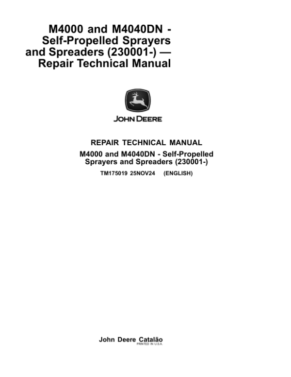 John Deere M4025 Self-Propelled Sprayer Service Repair Manual