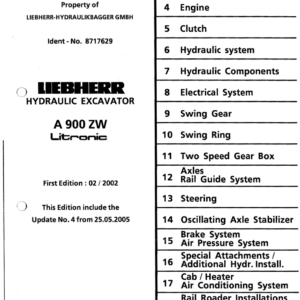 Liebherr A900 ZW Litronic Excavator Operators Service Repair Manual - Image 1