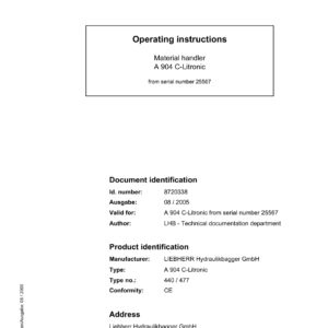 Liebherr A904 C Litronic Excavator Operators Service Repair Manual - Image 2