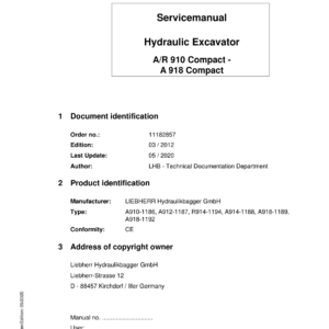 Liebherr A910 Compact Hydraulic Excavator Operators Service Repair Manual - Image 2