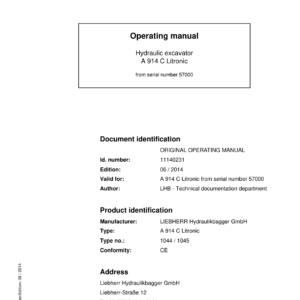 Liebherr A914 C Litronic Excavator Operators Service Repair Manual - Image 2