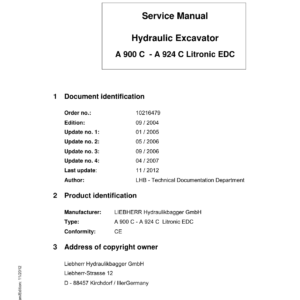 Liebherr A914 C Litronic Excavator Operators Service Repair Manual - Image 1