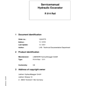 Liebherr A914 Rail Hydraulic Excavator Operators Service Repair Manual