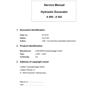 Liebherr A922 Hydraulic Excavator Operators Service Repair Manual - Image 2
