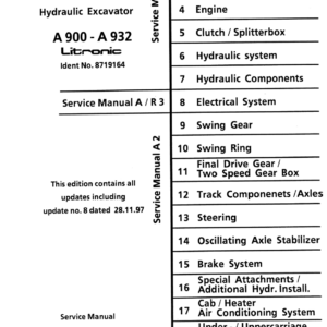 Liebherr A922 Hydraulic Excavator Operators Service Repair Manual - Image 1