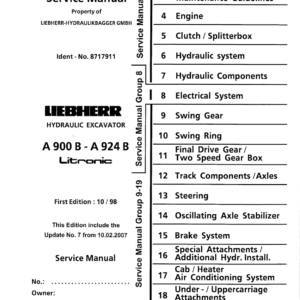 Liebherr A924 B, A924 B HD Litronic Excavator Operators Service Repair Manual - Image 1