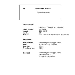 Liebherr A924 Rail Litronic Hydraulic Excavator Operators Service Repair Manual - Image 2