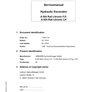 Liebherr A924 Rail Litronic Hydraulic Excavator Operators Service Repair Manual - Image 1