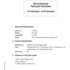 Liebherr A924 Standard Hydraulic Excavator Operators Service Repair Manual - Image 3
