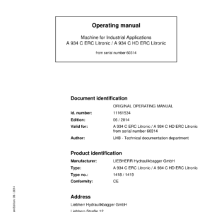 Liebherr A934 C, A934 C HD Litronic Hydraulic Excavator Operators Service Repair Manual - Image 2