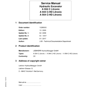 Liebherr A934 C, A934 C HD Litronic Hydraulic Excavator Operators Service Repair Manual - Image 3