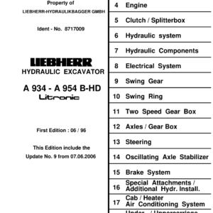Liebherr A954 B HD Litronic Excavator Operators Service Repair Manual