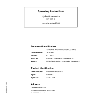 Liebherr ER954 C Hydraulic Excavator Operators Service Repair Manual - Image 2